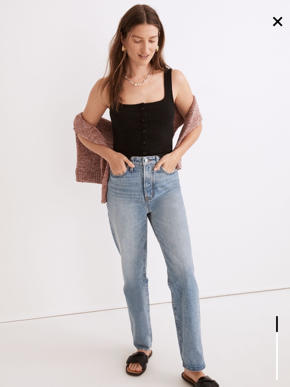 Madewell Black Ribbed Button-Front Tank - Picture 2 of 5